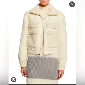 NEW! Diane von Furstenberg plush bomber jacket in winter white. Size 10.